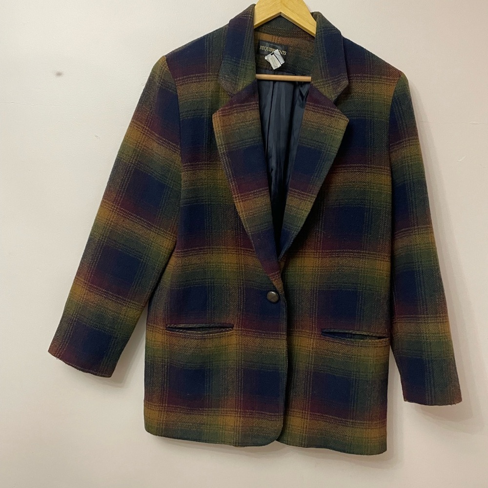 Vintage 90s Multicolor checked Wool blend Boxy Blazer/Women's Tailored Jacket